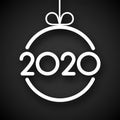 Black 2020 New Year background with Christmas ball