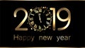Black 2019 new year background with clock.