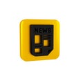 Black News icon isolated on transparent background. Newspaper sign. Mass media symbol. Yellow square button.