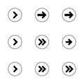 Black next right up arrows set digital symbol pointer icons logo sign button collection. EPS 10 modern flat simple cursor vector Royalty Free Stock Photo