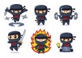 Black Ninja cartoon collection in various poses set