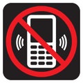 Black no phone sign. Prohibition of cellphone use. Vector illustration with warning symbol. Forbidden mobile communication icon Royalty Free Stock Photo