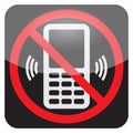 Black no phone sign. Prohibition of cellphone use. Vector illustration with warning symbol. Forbidden mobile communication icon Royalty Free Stock Photo