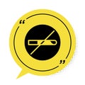 Black No Smoking icon isolated on white background. Cigarette symbol. Yellow speech bubble symbol. Vector