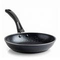 Black Nonstick Frying Pan with Speckled Interior and Ergonomic Handle on White Background Royalty Free Stock Photo