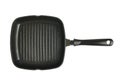 Black nonstick square grill pan isolated on white background