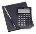 Black note book calculator and pen Royalty Free Stock Photo
