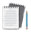black notebook and blue pencil hand drawn vector art illustration Royalty Free Stock Photo
