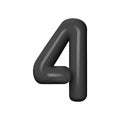 Black number 4. 3D volumetric render figure. Black realistic plastic number with highlights.