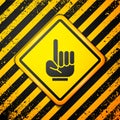 Black Number 1 one fan hand glove with finger raised icon isolated on yellow background. Symbol of team support in Royalty Free Stock Photo