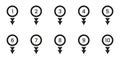 Black Numbered Location Pin Solid Icon Set. Sequential Map Marker Silhouette Symbol Collection. Navigation, Geolocation Royalty Free Stock Photo