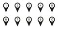 Black Numbered Location Pin Solid Icon Set. Sequential Map Marker Silhouette Symbol Collection. Navigation, Geolocation Royalty Free Stock Photo