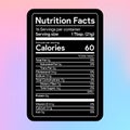 Black Nutrition facts label. Food components info. Nutritional value table for package. Healthy ingredients template