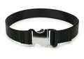 Black nylon strap with silver metal buckle isolated on white background Royalty Free Stock Photo