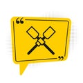 Black Oars or paddles boat icon isolated on white background. Yellow speech bubble symbol. Vector Royalty Free Stock Photo