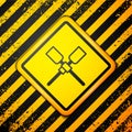 Black Oars or paddles boat icon isolated on yellow background. Warning sign. Vector Royalty Free Stock Photo