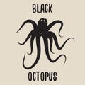 Black octopus. Hand drawn illustration.