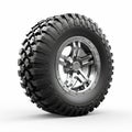 Offroad Truck Tire: Chrome-plated Design, Isolated On White