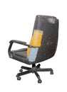 Black Office Chair old damage leather and dirty isolated on white background, with clipping path Royalty Free Stock Photo