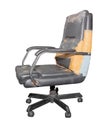 Black Office Chair old damage leather and dirty isolated on white background, with clipping path Royalty Free Stock Photo