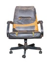 Black Office Chair old damage leather and dirty isolated on white background, with clipping path