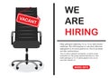 Black office chair with sign vacant staying on the stand. Hiring job, recruiting or vacancy concept. Vector illustration Royalty Free Stock Photo