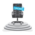 Black office chair with sign vacant staying on the stand. Hiring job, recruiting or vacancy concept. Vector illustration Royalty Free Stock Photo