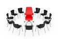 Black Office Chairs Around Red Leather Boss Leader Chair. 3d Rendering Royalty Free Stock Photo