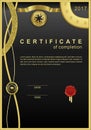 Black official certificate with wafer, emblem, gold design elements