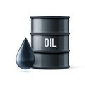 Black oil barrel with drop on white realistic objec Royalty Free Stock Photo