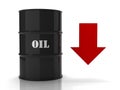 Black oil barrel with red downwards arrow Royalty Free Stock Photo