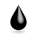 Black oil drop isolated on white background. 3D glossy vector object with dropped shadow