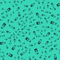Black Oil petrol test tube icon isolated seamless pattern on green background. Cmemistry flask and falling drop. Vector Royalty Free Stock Photo