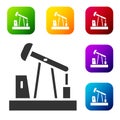 Black Oil pump or pump jack icon isolated on white background. Oil rig. Set icons in color square buttons. Vector Royalty Free Stock Photo