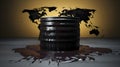 Black oil spillage with map, worldwide fuel crisis