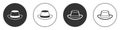 Black Oktoberfest hat icon isolated on white background. Hunter hat with feather. German hat. Circle button. Vector Royalty Free Stock Photo