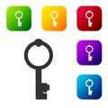 Black Old key icon isolated on white background. Set icons in color square buttons. Vector Royalty Free Stock Photo