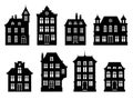 Black old style ornate houses with white windows and doors. Template for paper cutting, laser cutting. Royalty Free Stock Photo