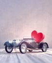 Black Old timer car toy arriving with red heart