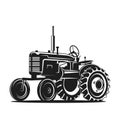 Black Old Tractor Silhouette On White Background