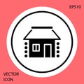 Black Old Ukrainian house hut icon isolated on red background. Traditional village house. White circle button. Vector Royalty Free Stock Photo