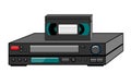 Black old vintage retro vintage hipster vintage video recorder with video cassette standing on a VCR for watching movies, videos f Royalty Free Stock Photo
