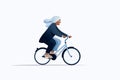 black old woman riding bycicle vector flat isolated illustration