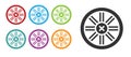 Black Old wooden wheel icon isolated on white background. Set icons colorful. Vector Royalty Free Stock Photo