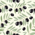 Black olive branches seamless pattern Royalty Free Stock Photo