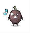 Black olive mascot character with afraid gesture