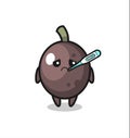 Black olive mascot character with fever condition