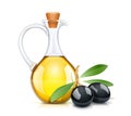 Black olive oils bottle with cork. Glass jug. Royalty Free Stock Photo