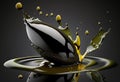 Black olive in a splash of olive oil. Macro