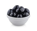 Black olives in bowl isolated on white background with clipping path Royalty Free Stock Photo